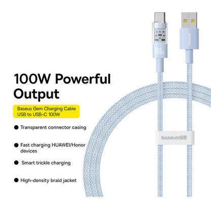 Data- en Oplaadkabel USB-A - USB-C Baseus Gem, 100W, 1m, Blauw P10373002311-00