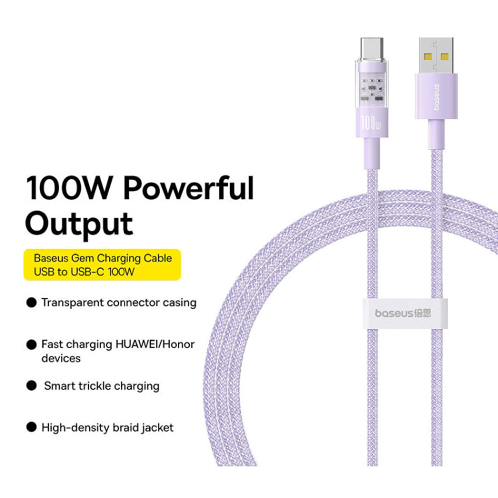 USB-A to USB-C Baseus Gem Data and Charging Cable, 100W, 2m, Purple P10373002511-01
