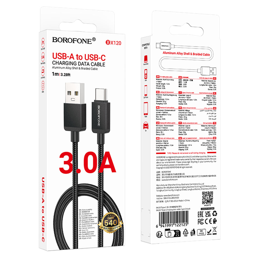Data- en Oplaadkabel USB-A - USB-C Borofone BX120 Placer, 18W, 1m, Zwart