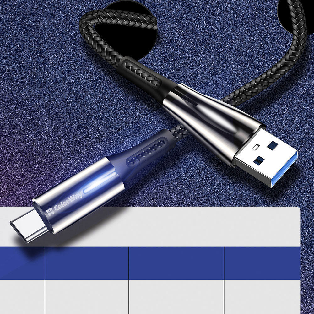 Data- en Oplaadkabel USB-A - USB-C ColorWay CW-CBUC035, 18W, 1m, Zwart