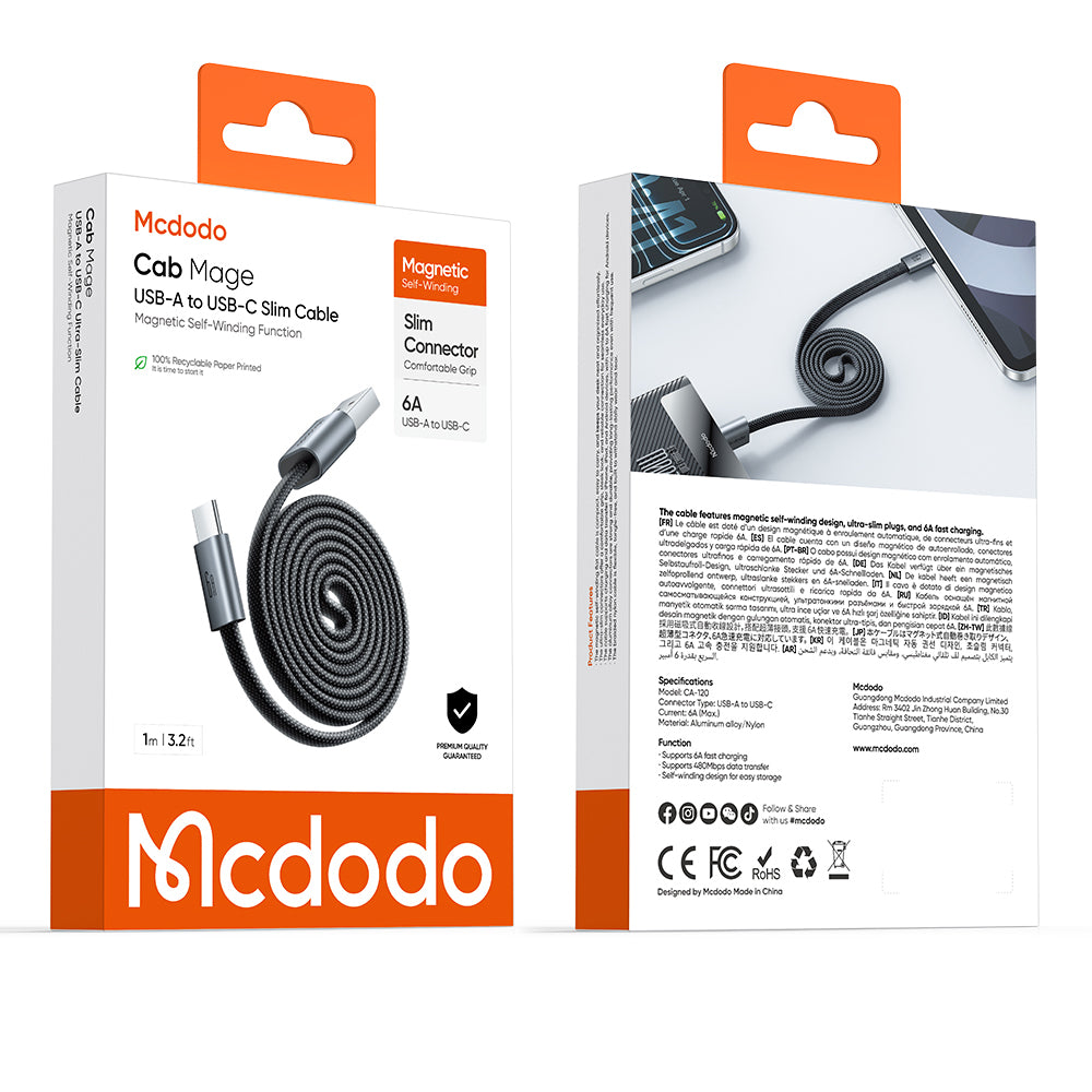 USB-A - USB-C Data- en Oplaadkabel McDodo CA-1200, 60W, 1m, Zwart