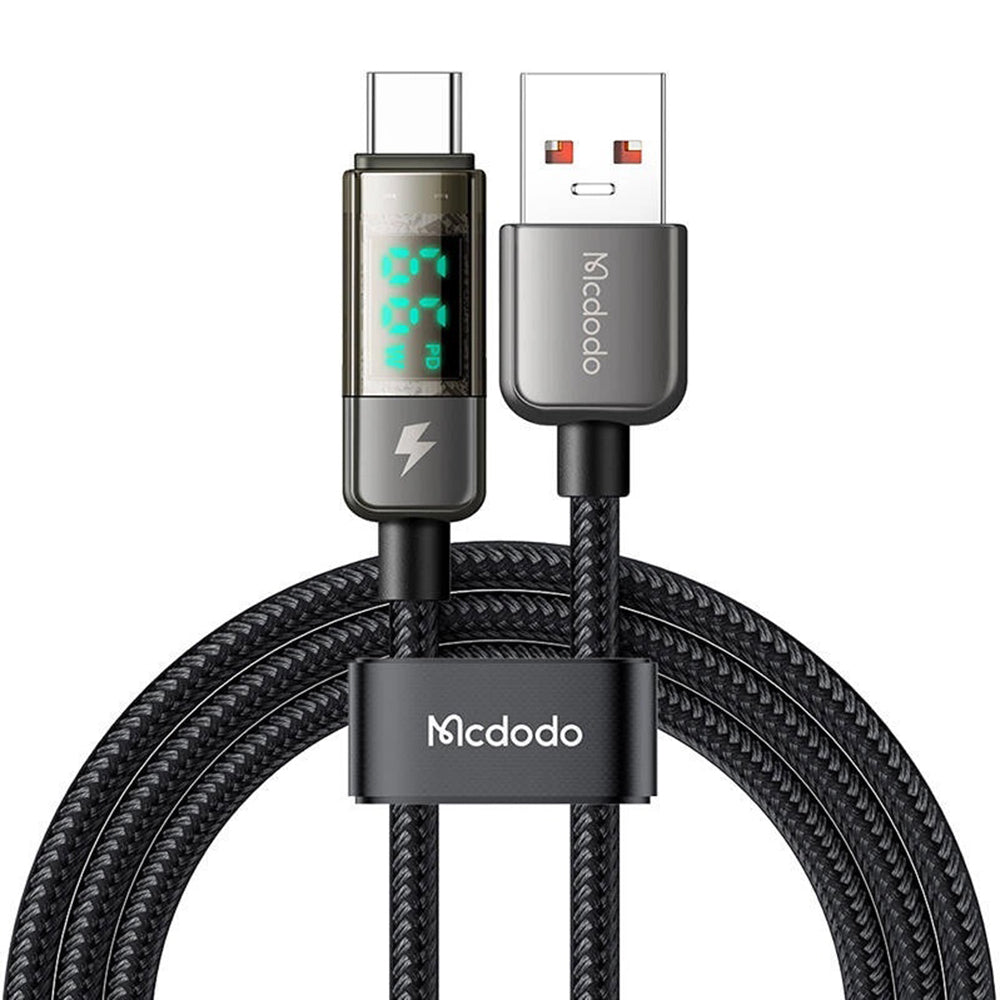 Data- en Oplaadkabel USB-A - USB-C McDodo CA-3630 Display Auto Power Off, 66W, 1.2m, Zwart