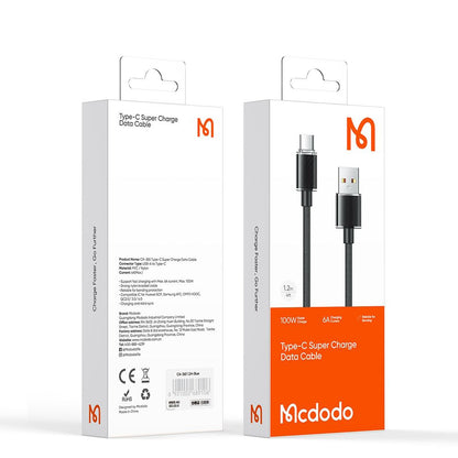 Data- en Oplaadkabel USB-A - USB-C McDodo CA-3650, 100W, 1.2m, Zwart