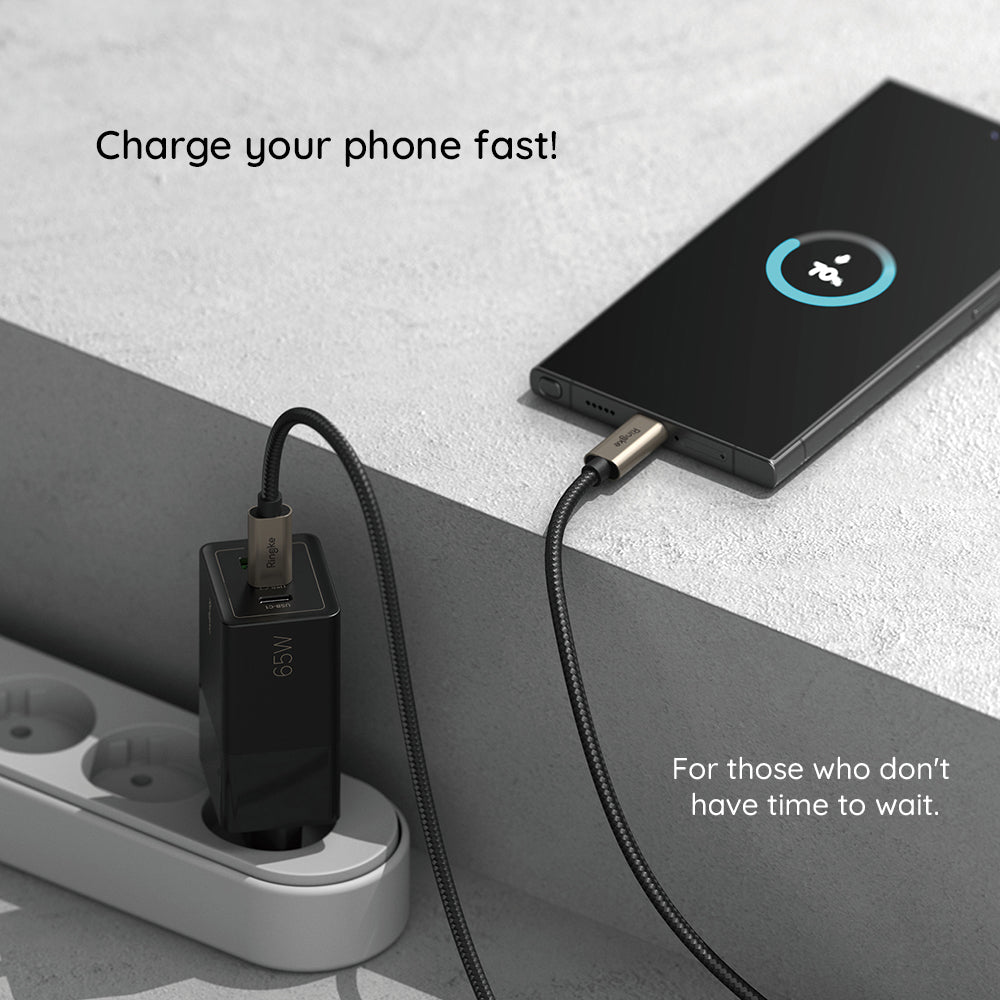 USB-A - USB-C Ringke Data- en Oplaadkabel, 60W, 2m, Zwart