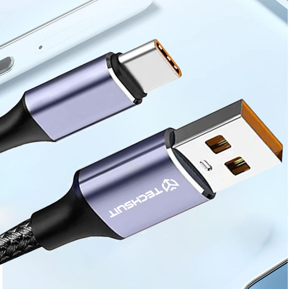 Data- en Oplaadkabel USB-A - USB-C Techsuit PCB018, 100W, 1m, Zwart