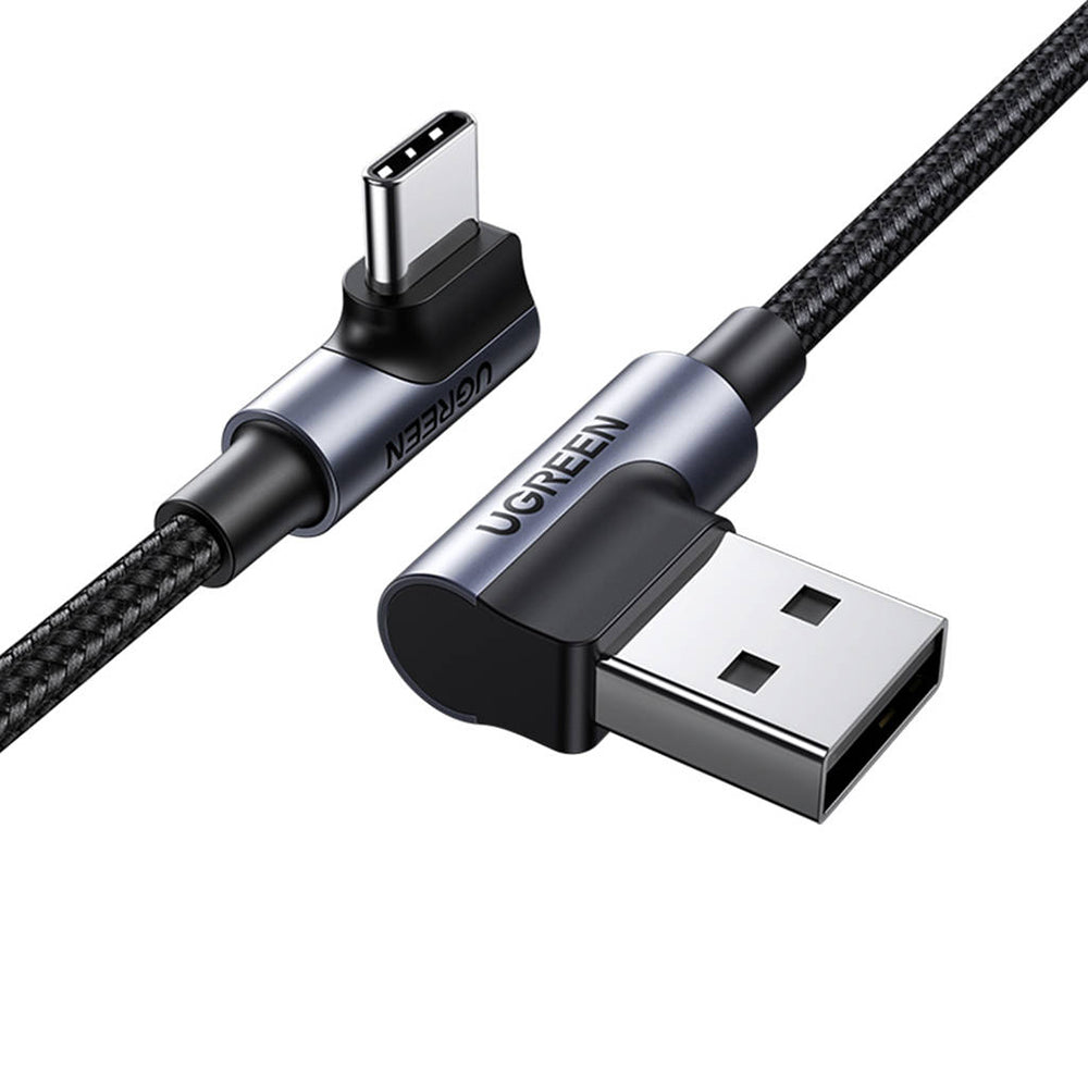 Data- en Oplaadkabel USB-A - USB-C UGREEN US176 Angled, 18W, 3m, Gri