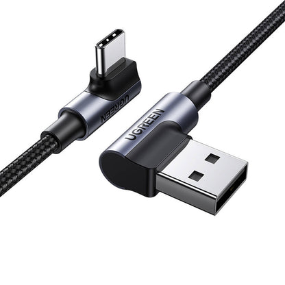 Data- en Oplaadkabel USB-A - USB-C UGREEN US176 Angled, 18W, 3m, Gri