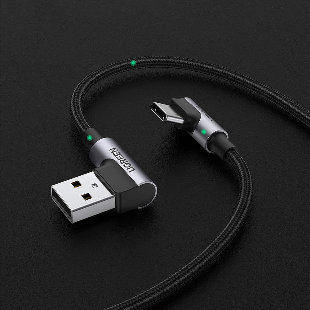 Data- en Oplaadkabel USB-A - USB-C UGREEN US176 Angled, 18W, 3m, Gri