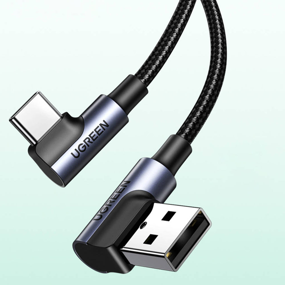 Data- en Oplaadkabel USB-A - USB-C UGREEN US176 Angled, 18W, 3m, Gri