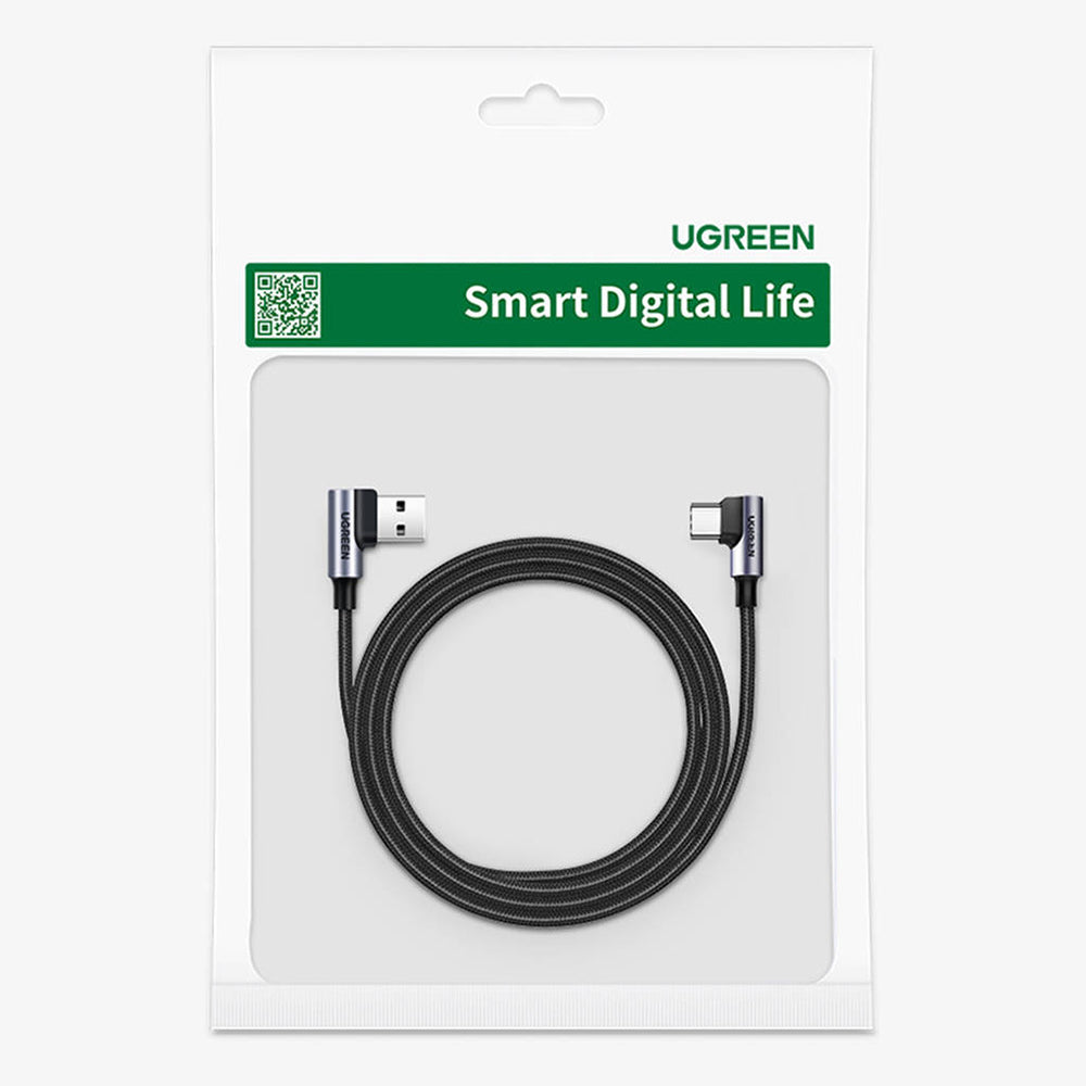Data- en Oplaadkabel USB-A - USB-C UGREEN US176 Angled, 18W, 3m, Gri