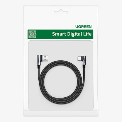 Data- en Oplaadkabel USB-A - USB-C UGREEN US176 Angled, 18W, 3m, Gri