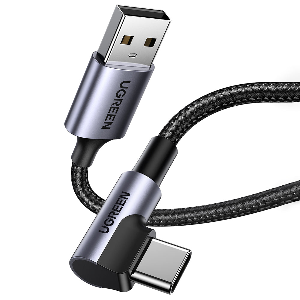 USB-A - USB-C UGREEN US284 Angled Data en Oplaadkabel, 18W, 0.5m, Gri