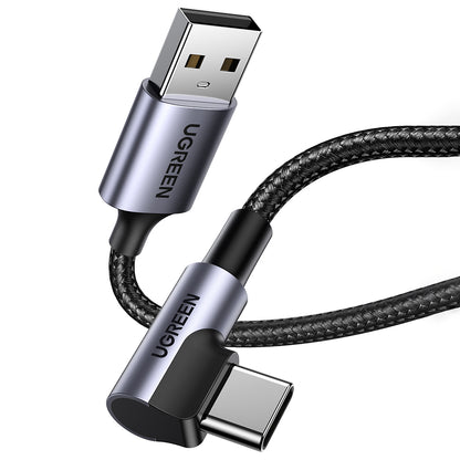 USB-A - USB-C UGREEN US284 Angled Data en Oplaadkabel, 18W, 0.5m, Gri
