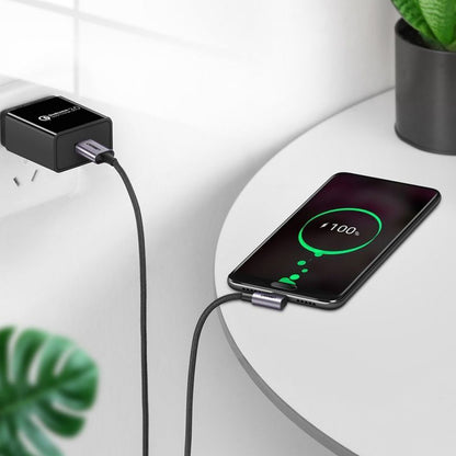 USB-A - USB-C UGREEN US284 Angled Data en Oplaadkabel, 18W, 0.5m, Gri