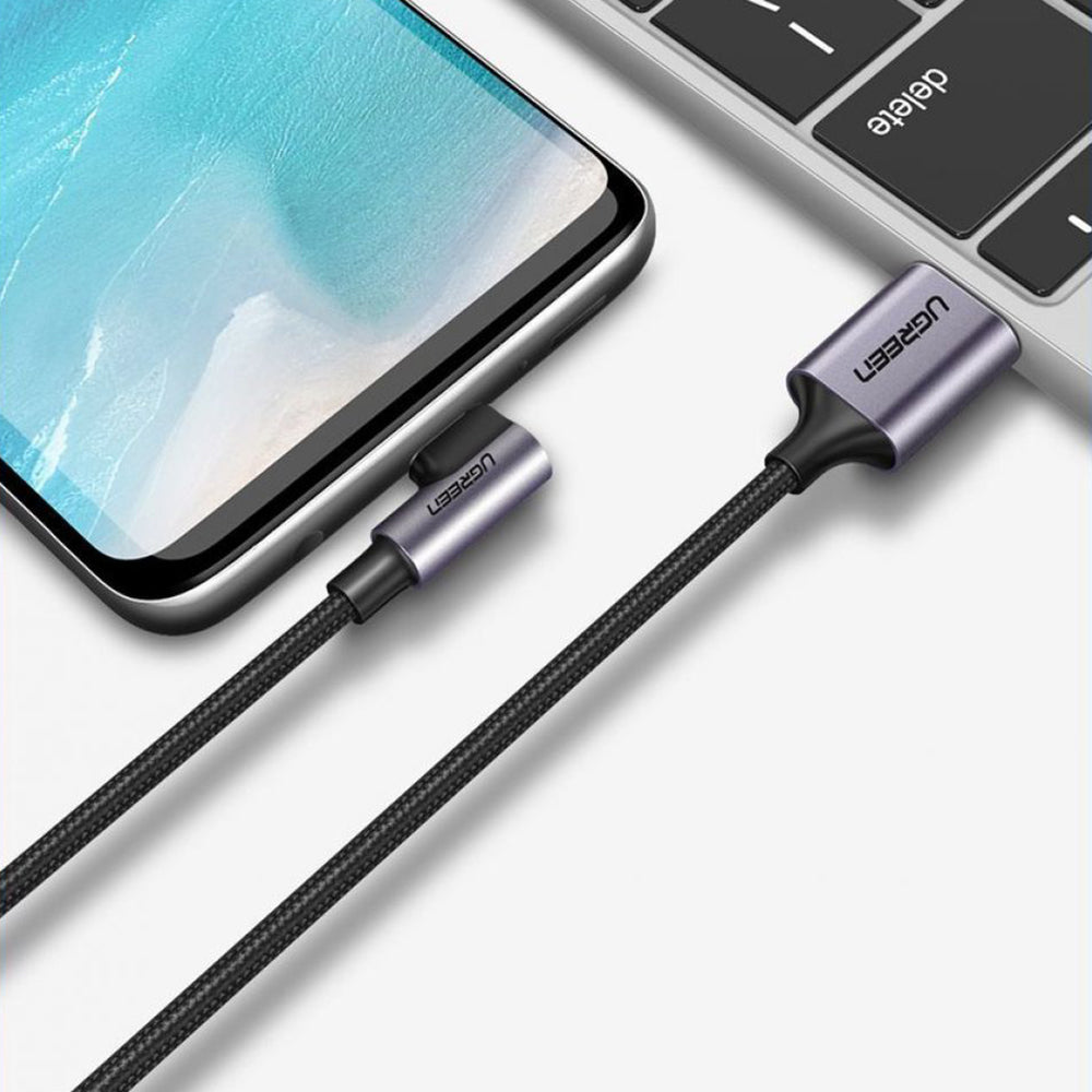 USB-A - USB-C UGREEN US284 Angled Data en Oplaadkabel, 18W, 0.5m, Gri