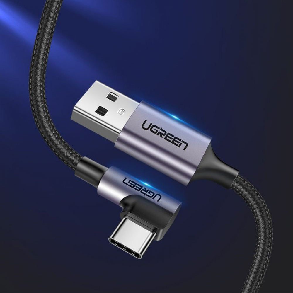 USB-A - USB-C UGREEN US284 Angled Data en Oplaadkabel, 18W, 0.5m, Gri