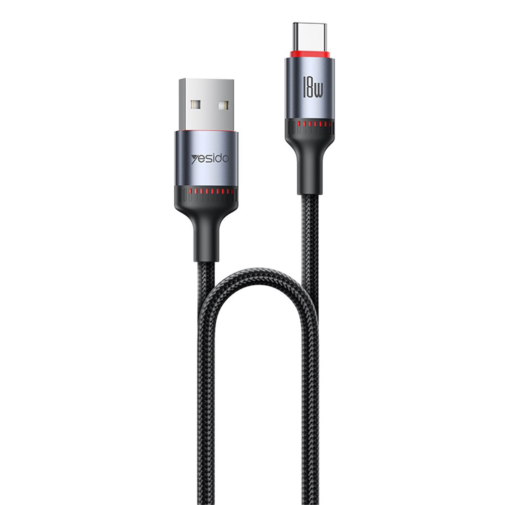 Data- en Oplaadkabel USB-A - USB-C Yesido CA129C, 18W, 1.2m, Zwart