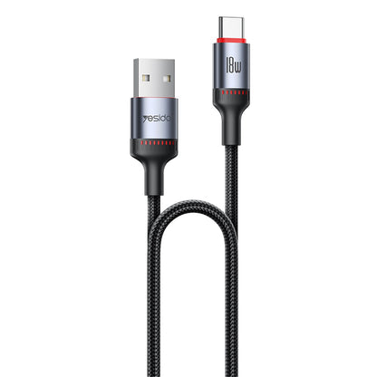 Data- en Oplaadkabel USB-A - USB-C Yesido CA129C, 18W, 1.2m, Zwart