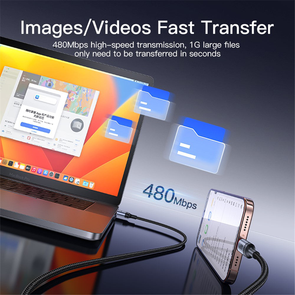 Data- en Oplaadkabel USB-A - USB-C Yesido CA129C, 18W, 1.2m, Zwart