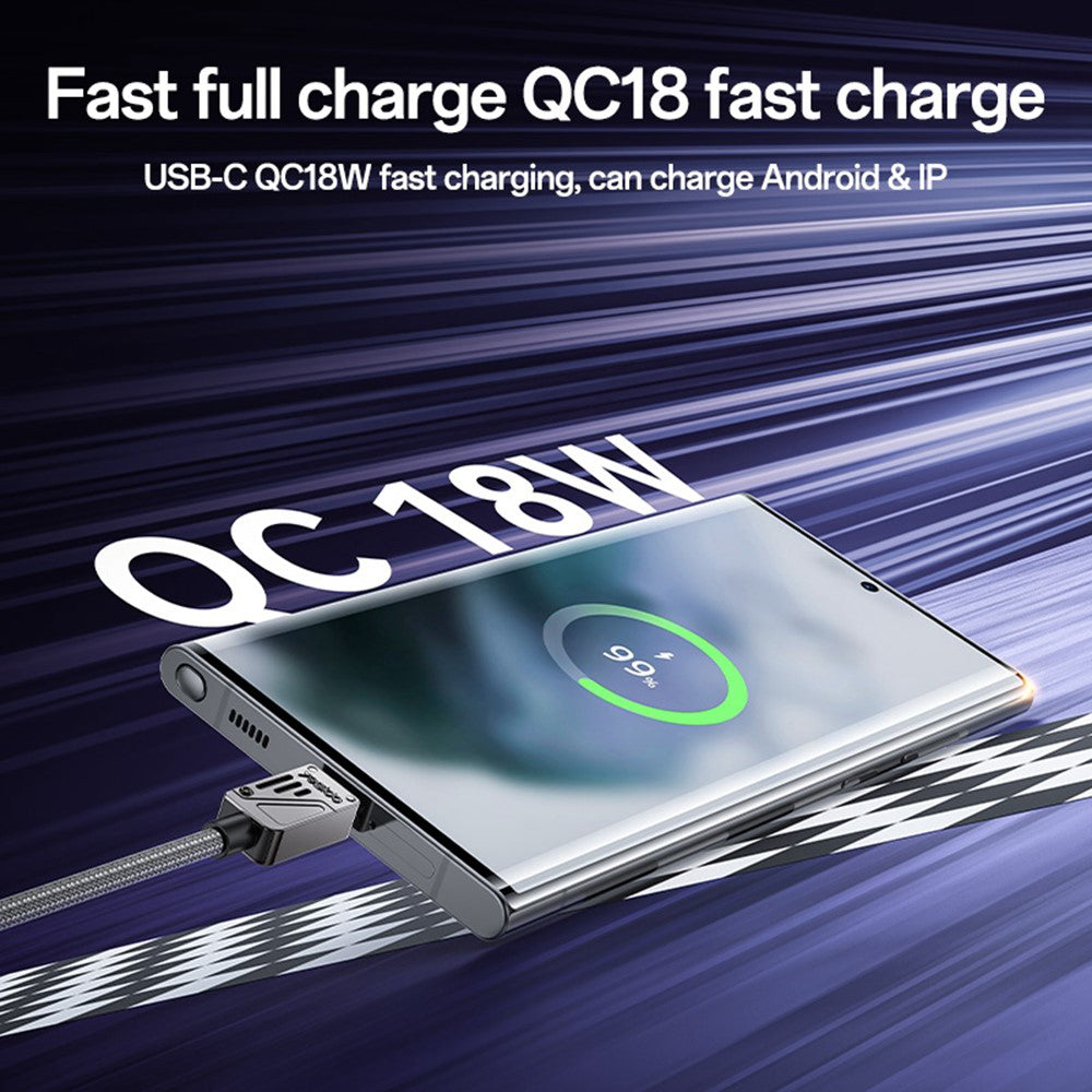 Data- en Oplaadkabel USB-A - USB-C Yesido CA135C, 18W, 1.2m, Zwart