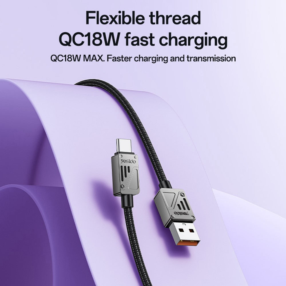 Data- en Oplaadkabel USB-A - USB-C Yesido CA135C, 18W, 1.2m, Zwart