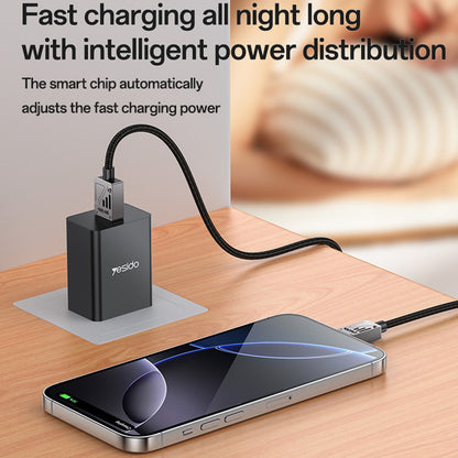 Data- en Oplaadkabel USB-A - USB-C Yesido CA135C, 18W, 1.2m, Zwart