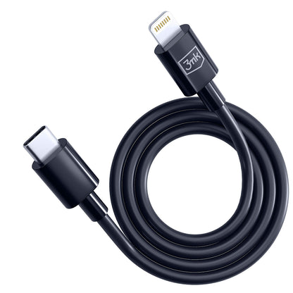 Data- en Oplaadkabel USB-C - Lightning 3MK Hyper, 20W, 1.2m, Zwart