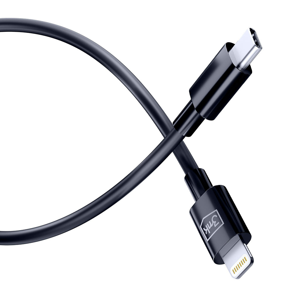 Data- en Oplaadkabel USB-C - Lightning 3MK Hyper, 20W, 1.2m, Zwart