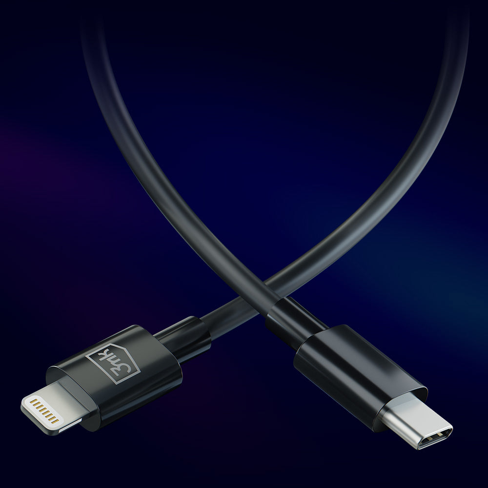 Data- en Oplaadkabel USB-C - Lightning 3MK Hyper, 20W, 1.2m, Zwart