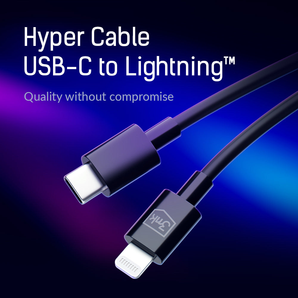 Data- en Oplaadkabel USB-C - Lightning 3MK Hyper, 20W, 1.2m, Zwart