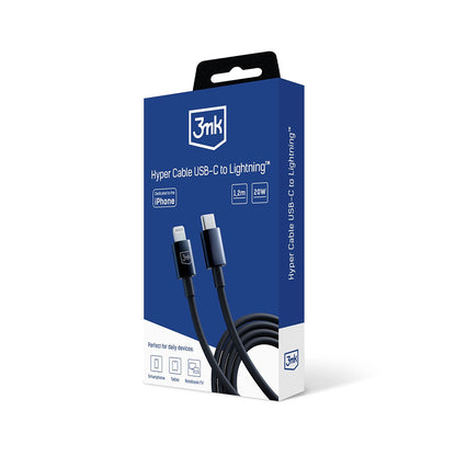 Data- en Oplaadkabel USB-C - Lightning 3MK Hyper, 20W, 1.2m, Zwart