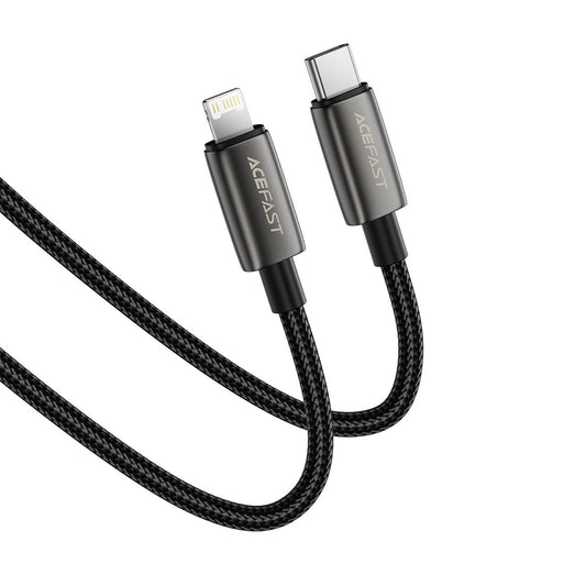 USB-C - Lightning Data- en Oplaadkabel Acefast C23-01, 30W, 1.2m, Zwart