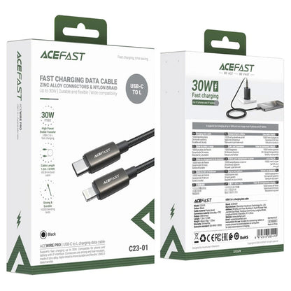 USB-C - Lightning Data- en Oplaadkabel Acefast C23-01, 30W, 1.2m, Zwart