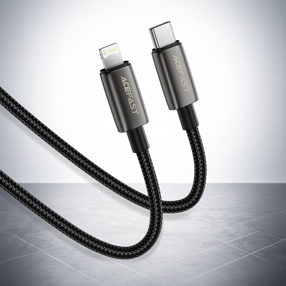 USB-C - Lightning Data- en Oplaadkabel Acefast C23-01, 30W, 1.2m, Zwart