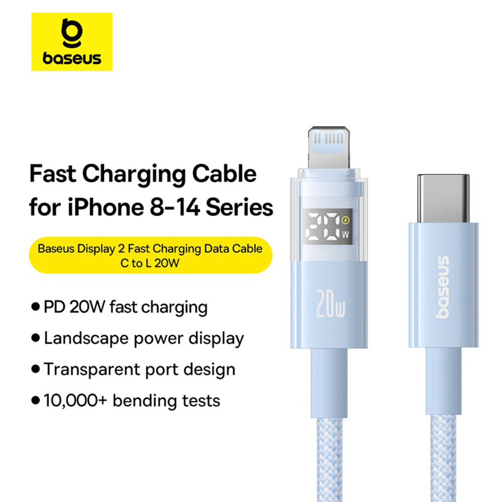 Data- en Oplaadkabel USB-C - Lightning Baseus Display 2, 20W, 2m, Blauw P10382703311-01
