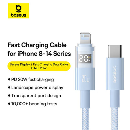 Data- en Oplaadkabel USB-C - Lightning Baseus Display 2, 20W, 2m, Blauw P10382703311-01