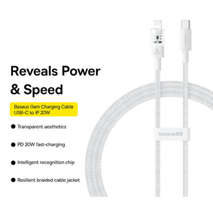 Data- en Oplaadkabel USB-C - Lightning Baseus Gem, 20W, 2m, Wit P10373001211-01