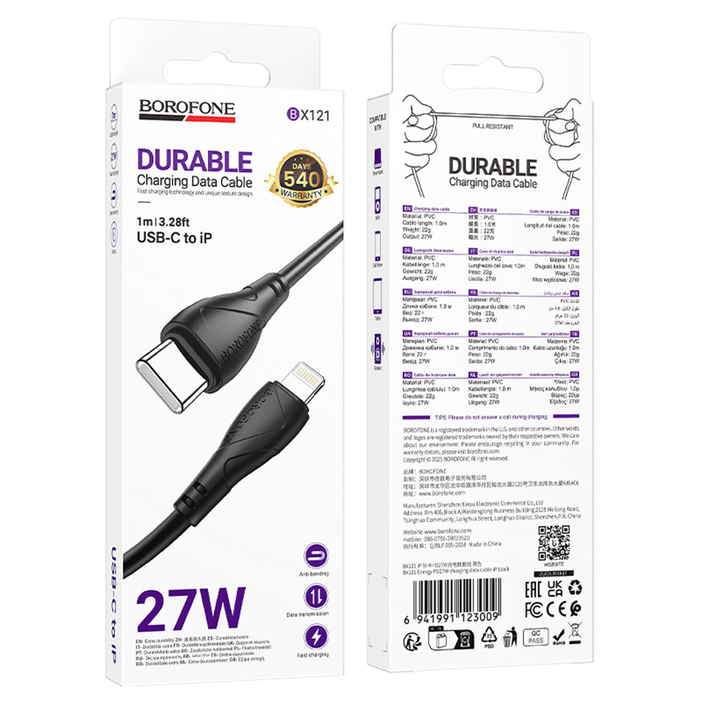 USB-C - Lightning Data- en Oplaadkabel Borofone BX121 Energy, 27W, 1m, Zwart