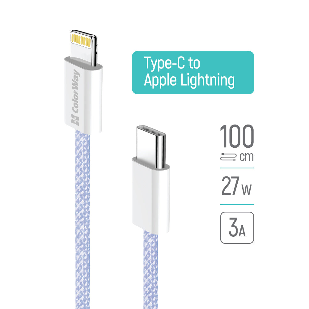 USB-C - Lightning Data- en Oplaadkabel ColorWay CW-CBPDCL061, 27W, 1m, Paars