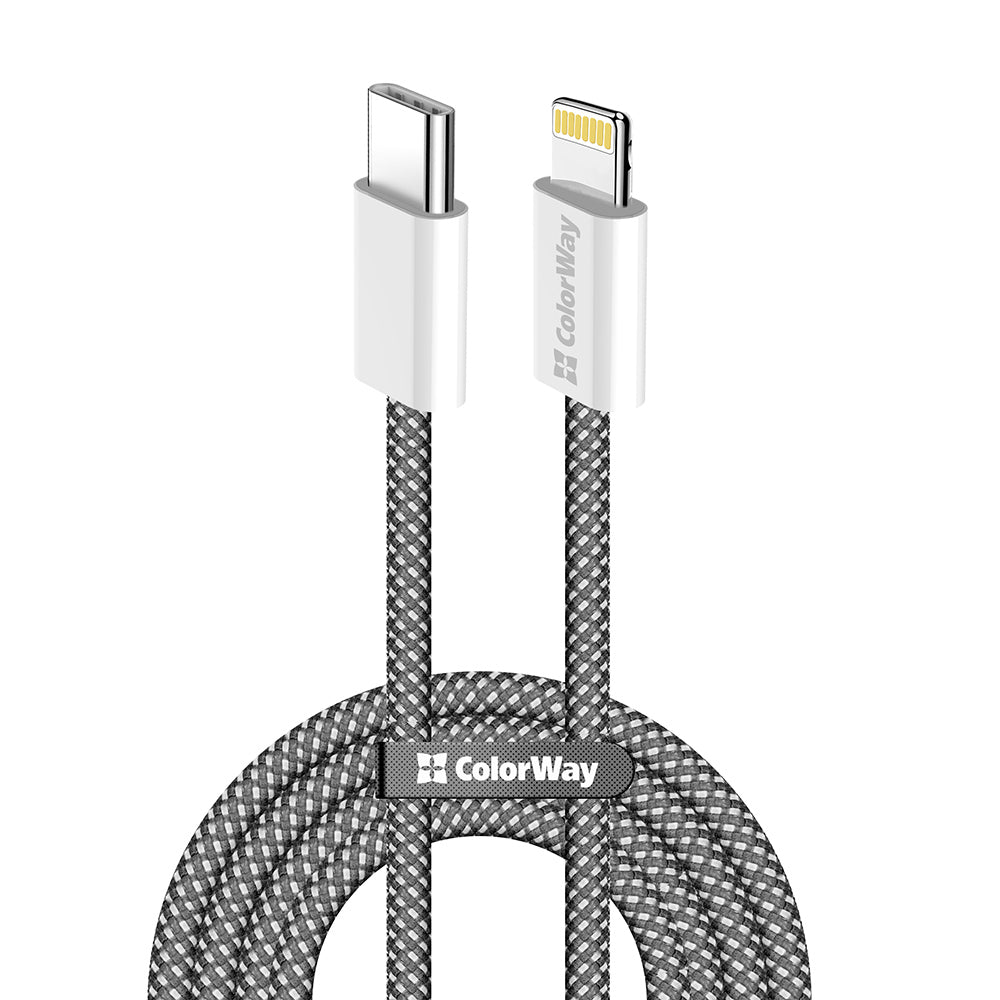 Data- en Oplaadkabel USB-C - Lightning ColorWay CW-CBPDCL061, 27W, 1m, Zwart
