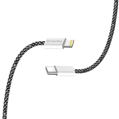 Data- en Oplaadkabel USB-C - Lightning ColorWay CW-CBPDCL061, 27W, 1m, Zwart