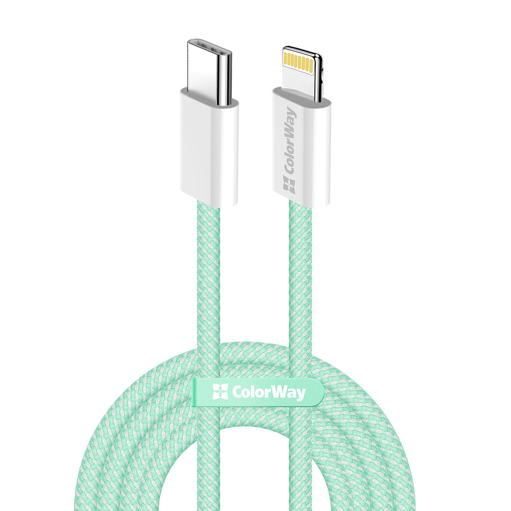 Data- en Oplaadkabel USB-C - Lightning ColorWay CW-CBPDCL061, 27W, 1m, Groen