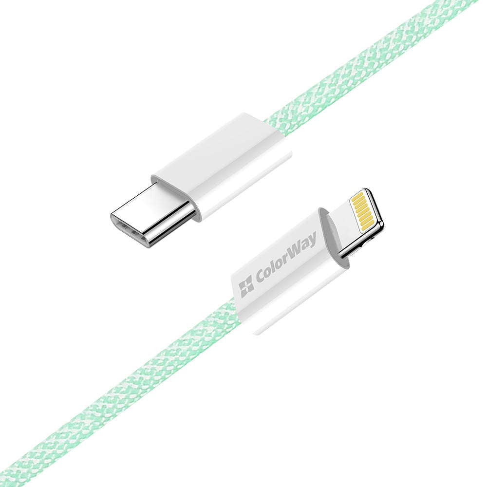 Data- en Oplaadkabel USB-C - Lightning ColorWay CW-CBPDCL061, 27W, 1m, Groen