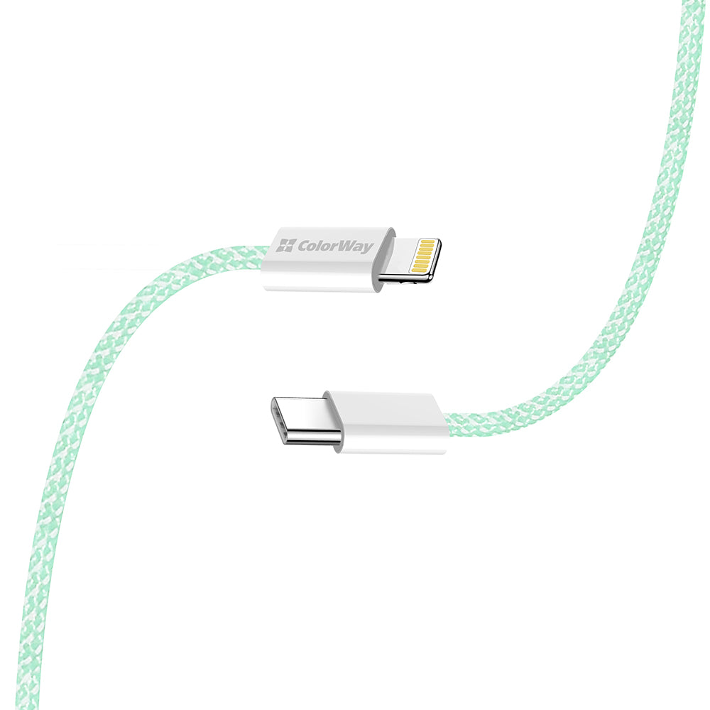 Data- en Oplaadkabel USB-C - Lightning ColorWay CW-CBPDCL061, 27W, 1m, Groen