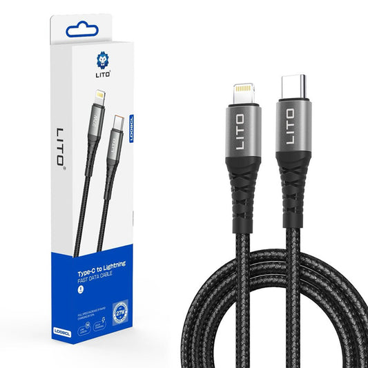 Data- en Oplaadkabel USB-C - Lightning Lito LD08CL, 27W, 1m, Zwart