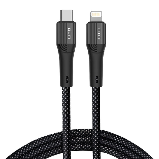 Data- en Oplaadkabel USB-C - Lightning Lito LD14CL, 30W, 1m, Zwart