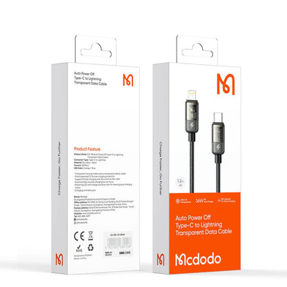 USB-C - Lightning McDodo CA-3160 Auto Power Off Data en Oplaadkabel, 36W, 1.2m, Zwart