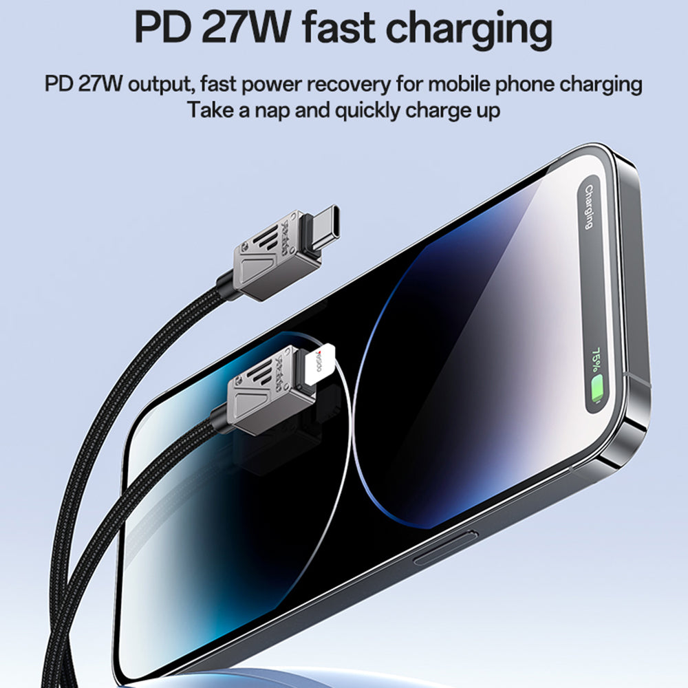 USB-C - Lightning Data- en Oplaadkabel Yesido CA195, 27W, 1.2m, Zwart