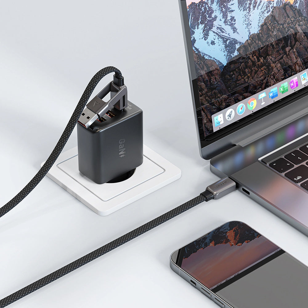 Data- en Oplaadkabel USB-C - USB-A / USB-C Acefast C13-04, 60W, 1.2m, Zwart