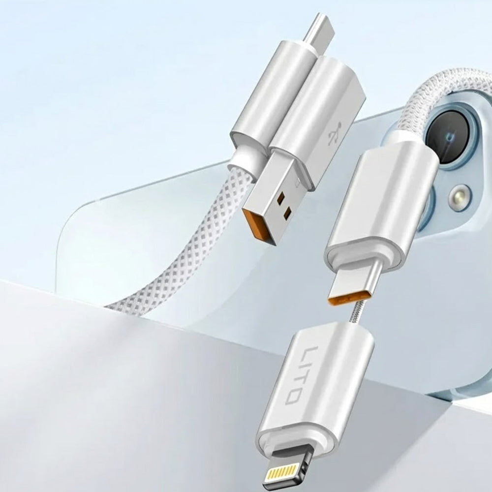 Data- en Oplaadkabel USB-C / USB-A - USB-C / Lightning Lito LD21, 100W, 1m, Wit